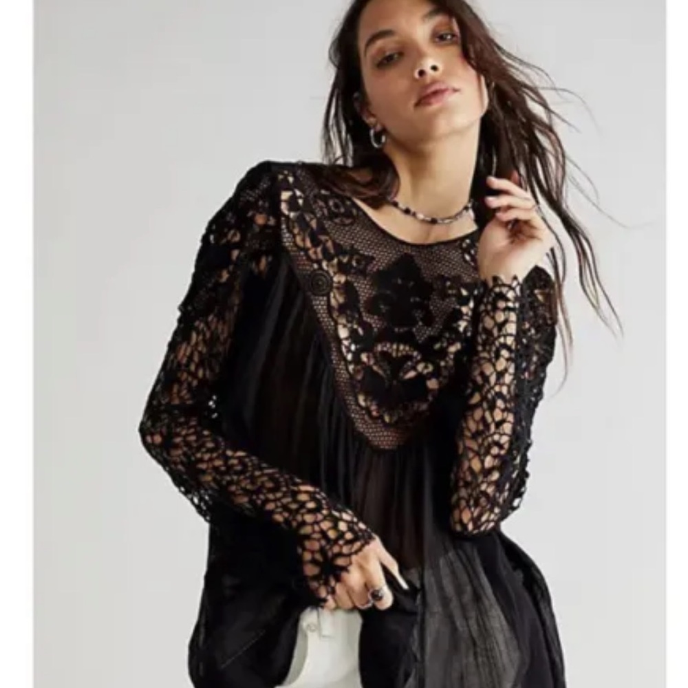 Free People FP ONE Vera Lace Crochet Sleeve Tunic TopXS